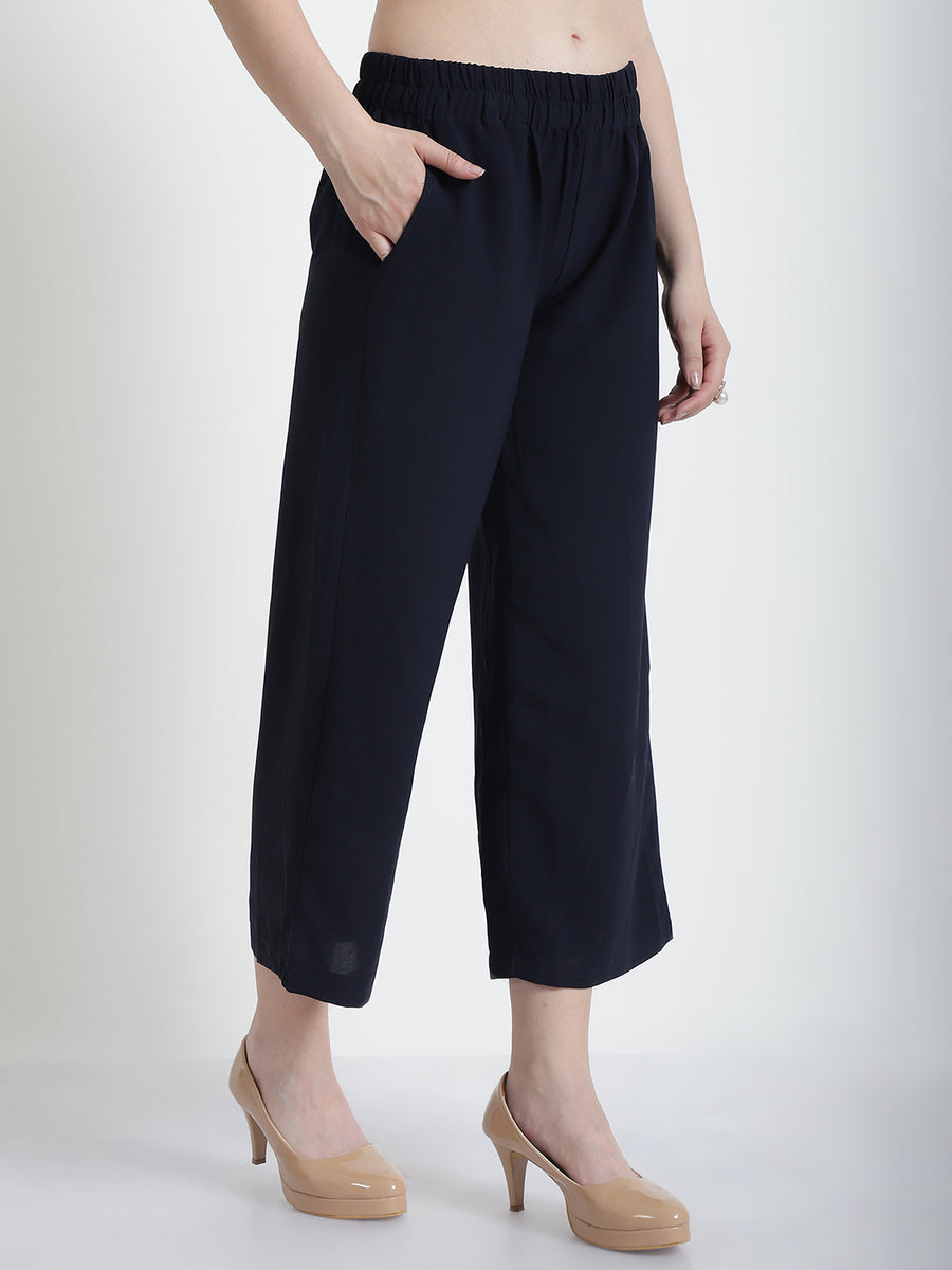 Leisure Wear Crew Neck Long Sleeve Wide Leg Textured Trouser Set