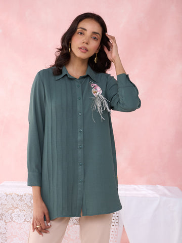 TEAL CREST ANCHOR SHIRT