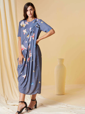 GREY HANGING GARDEN SH PLEATED DRESS