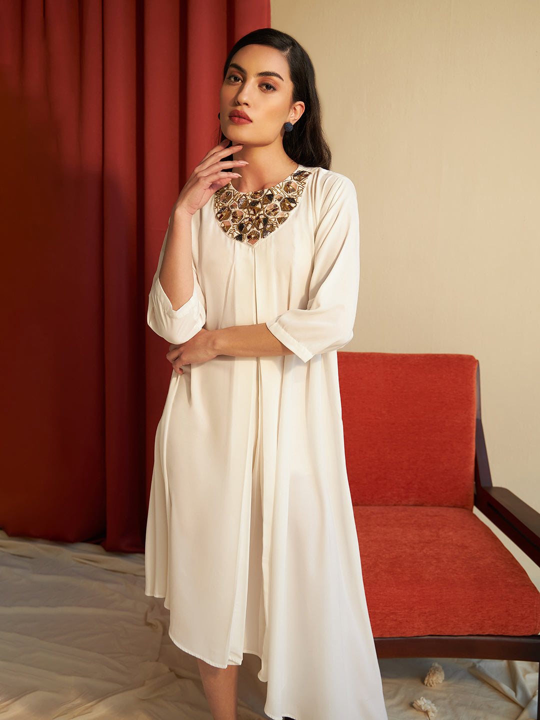 Shameez Handloom Dress White - Taaka Clothing