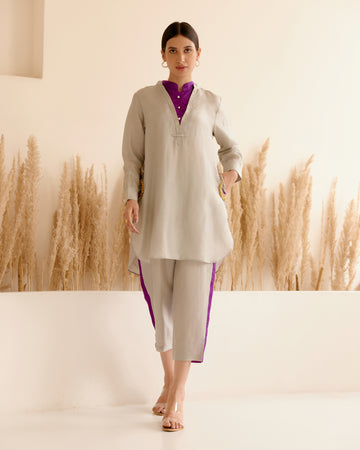 GREY DOUBLE COLLAR SHIRT