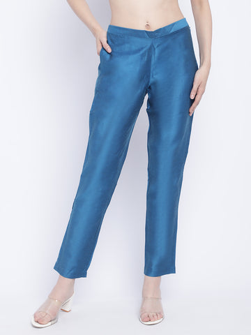 COTTON SILK BLUE SIDE ZIP PANT