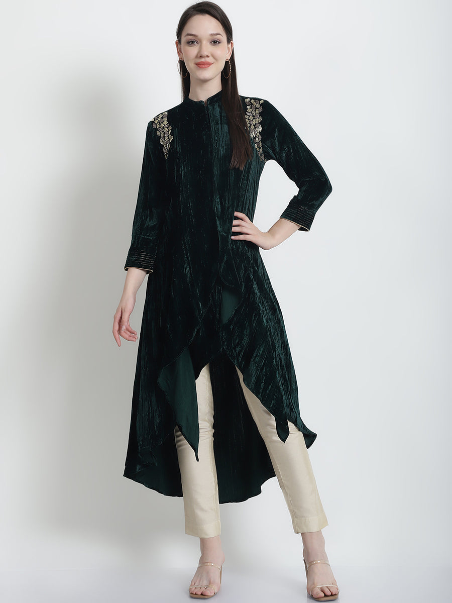 VELVET GREEN TRAPEZIO TUNIC