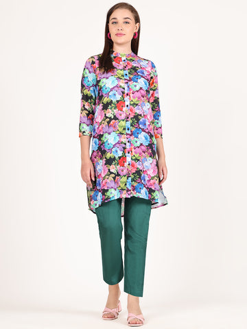 BLACK FLORAL STR LINE TUNIC