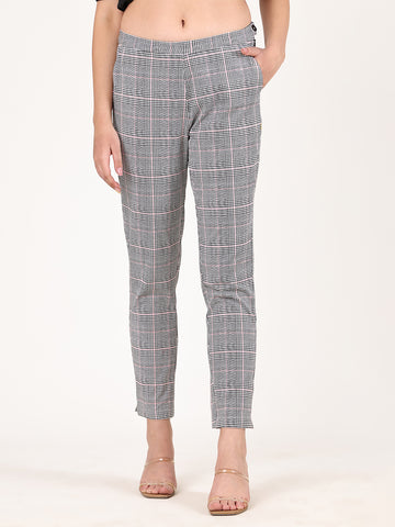 Black White Checks Side Zip Pant