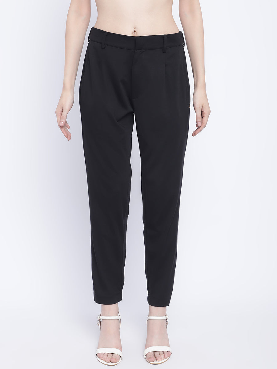 BLACK ANKLE ELASTICATED TROUSER