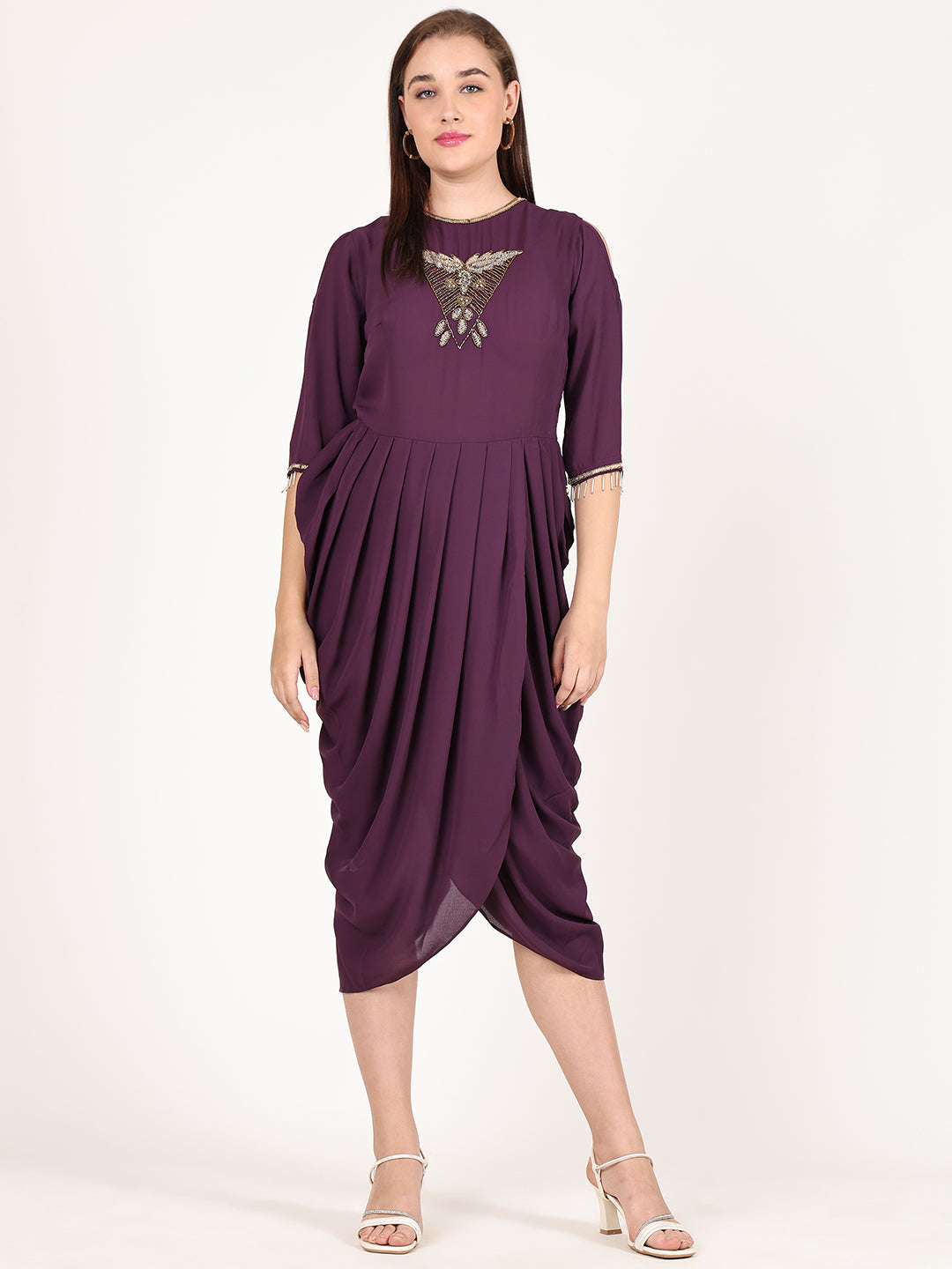 Buy Purple Beaded Yoke Dhoti Dress Online - Chique