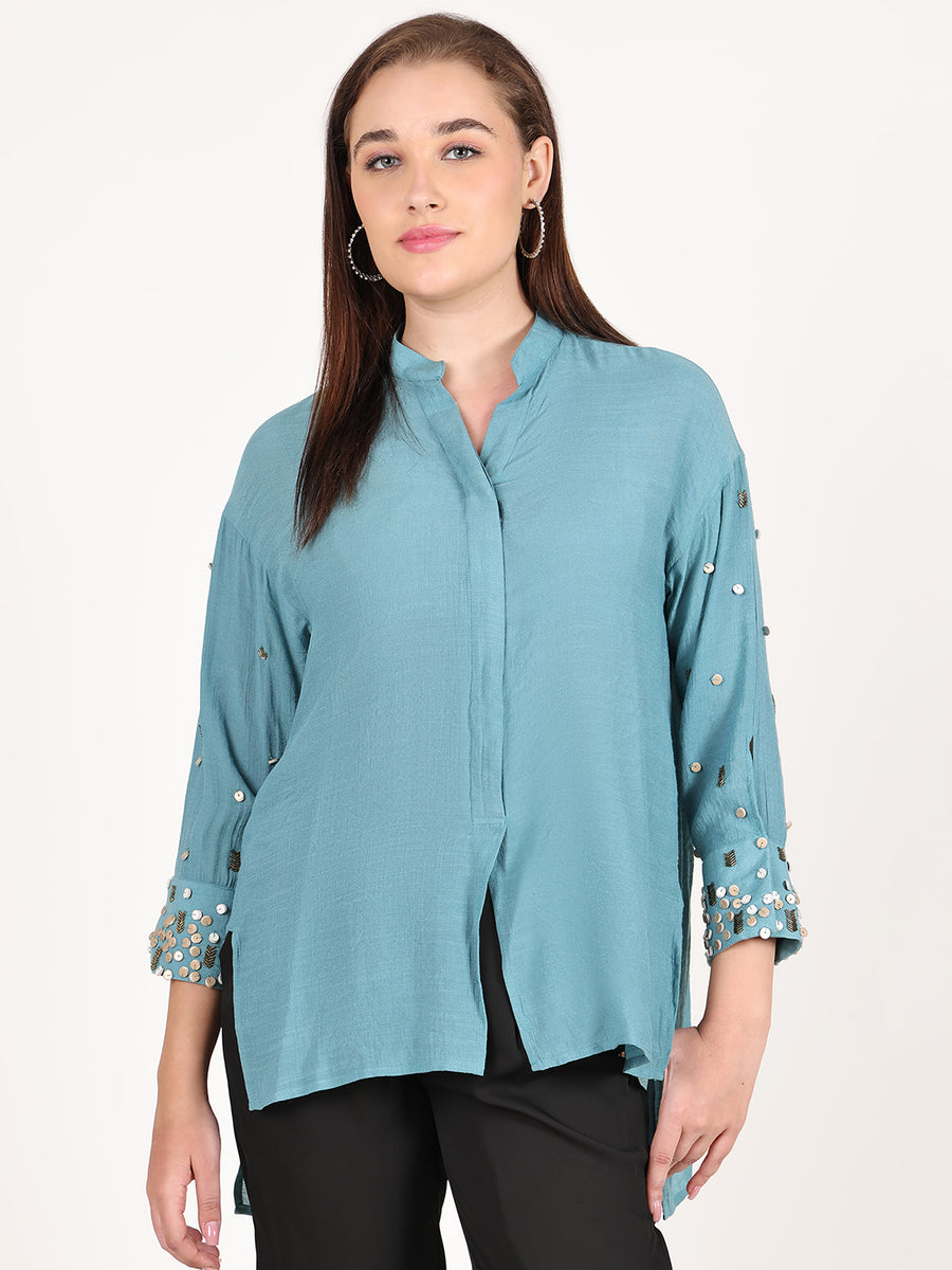 DUSTY TURQ SPARKLE BREEZE SHIRT