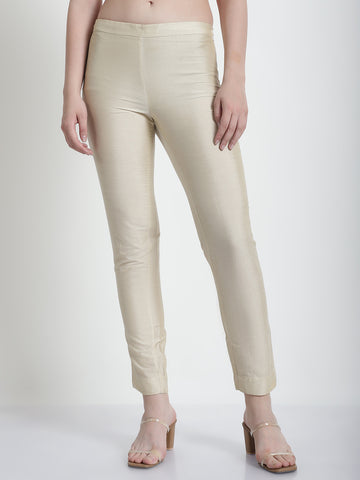 Cotton Silk Gold Mint Side Zip Pant