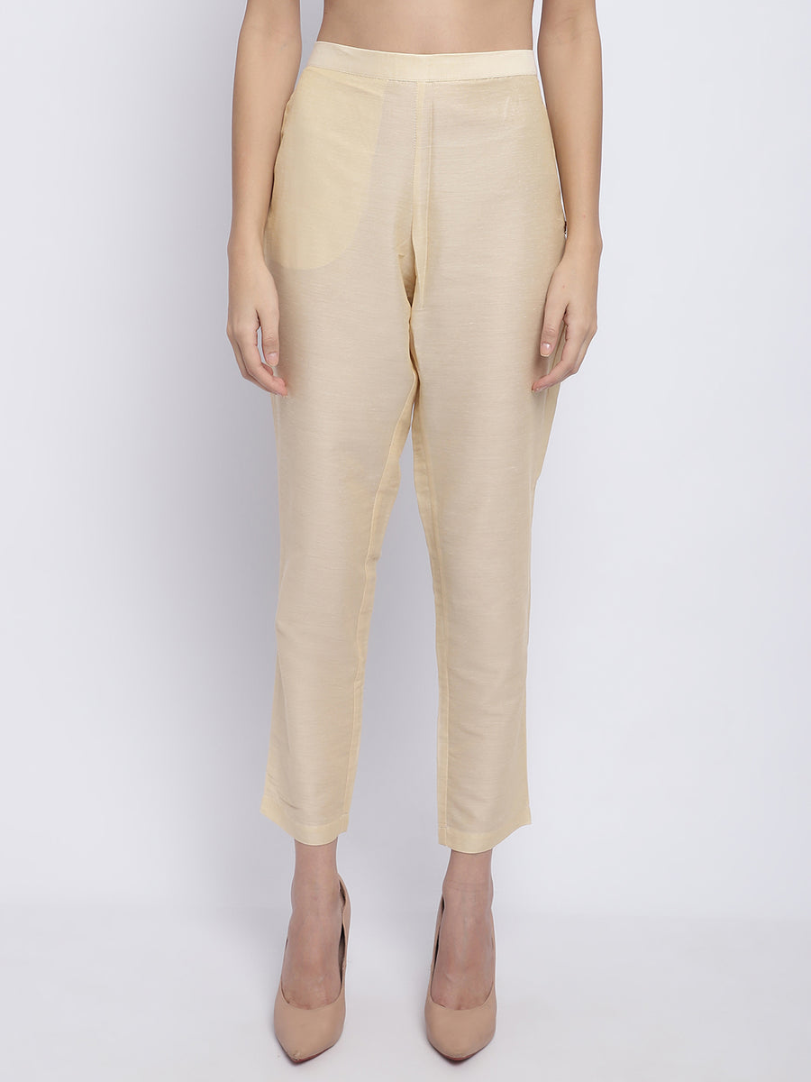 Cotton Silk Gold Side Zip Pant