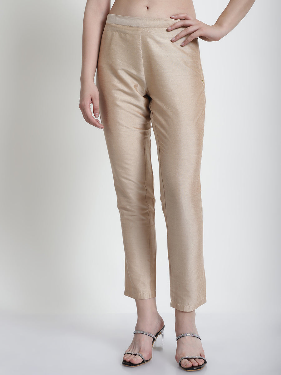 Cotton Silk Brown Side Zip Pant