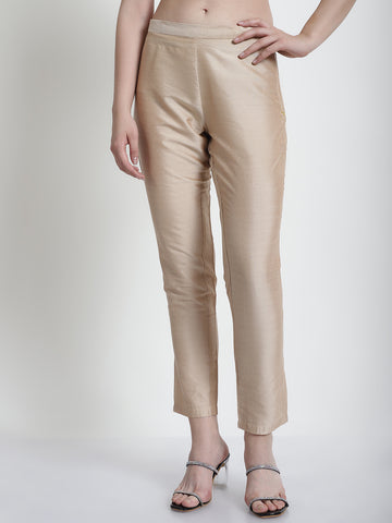 Cotton Silk Gold Brown Side Zip Pant