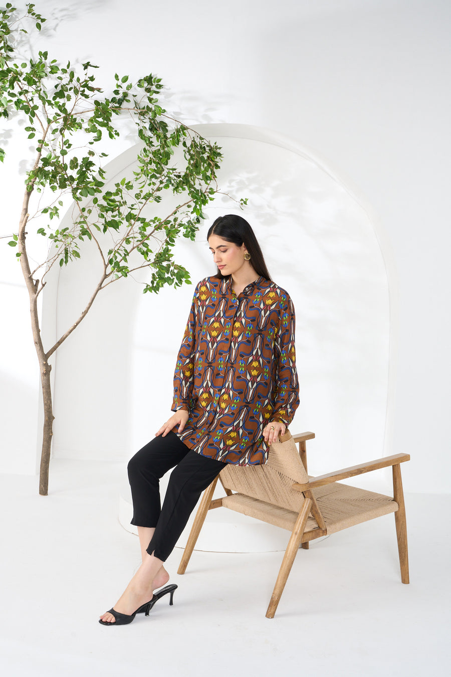 BROWN RAZA CONCEALED BUTTON SHIRT