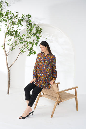 BROWN RAZA CONCEALED BUTTON SHIRT