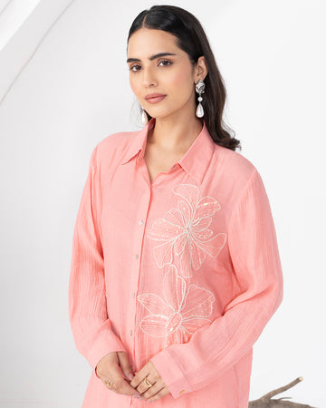 PEACH FLORET CRYSTALLINE SHIRT