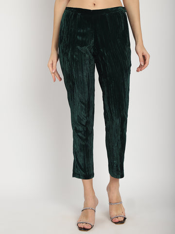 VELVET EMERALD GREEN SIDE ZIP PANT
