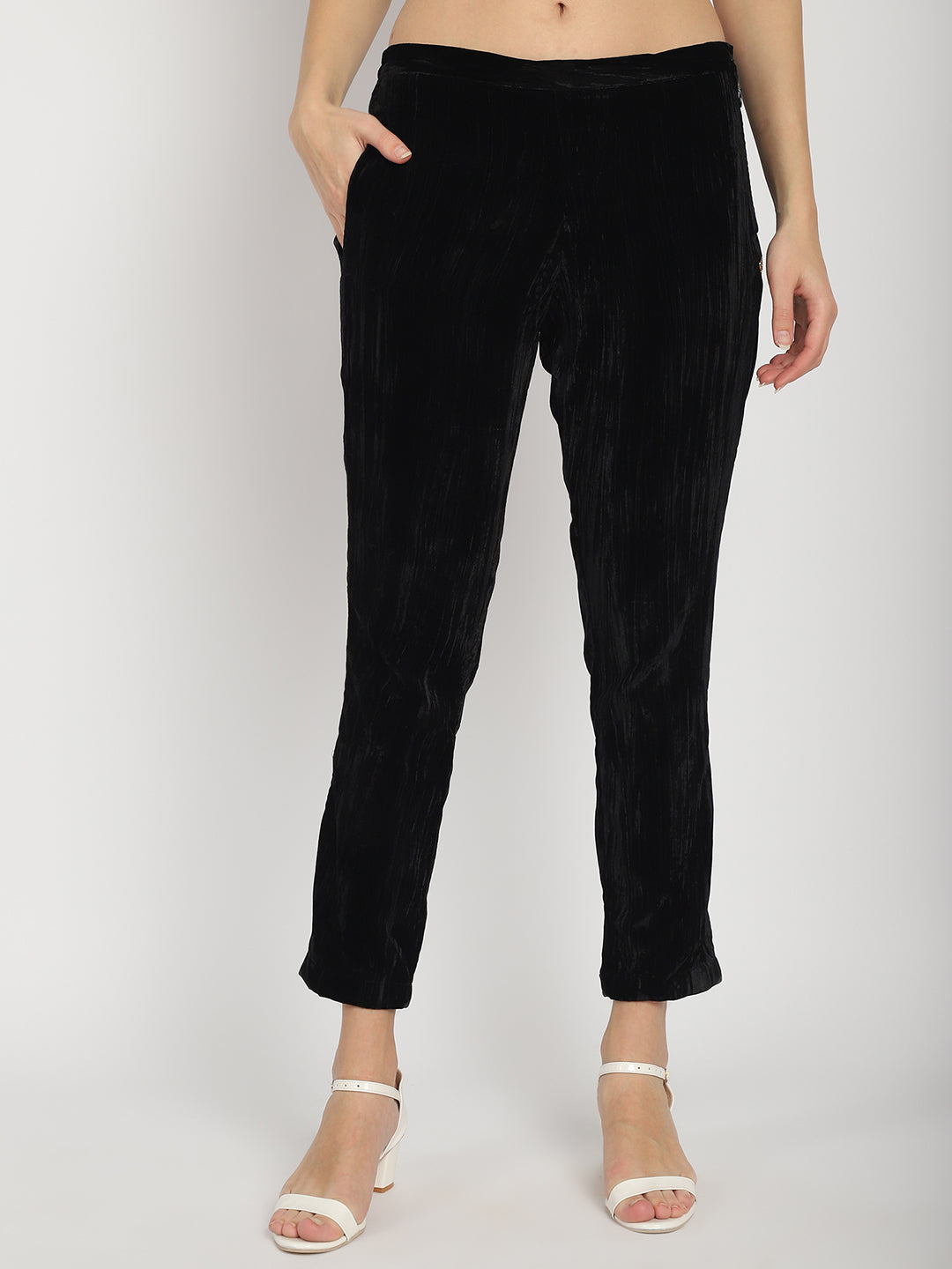 Buy Velvet Black Side Zip Pant Online - Chique