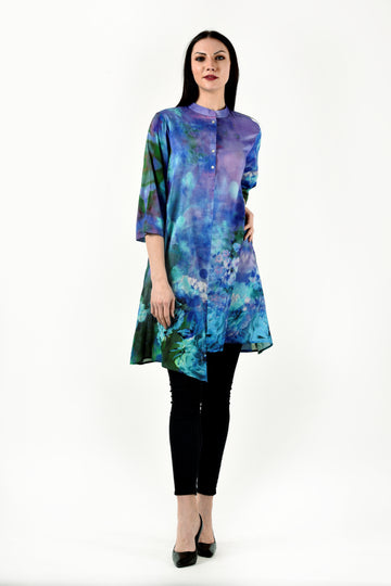 Blue Alisha Aquarelle Printed Tunic