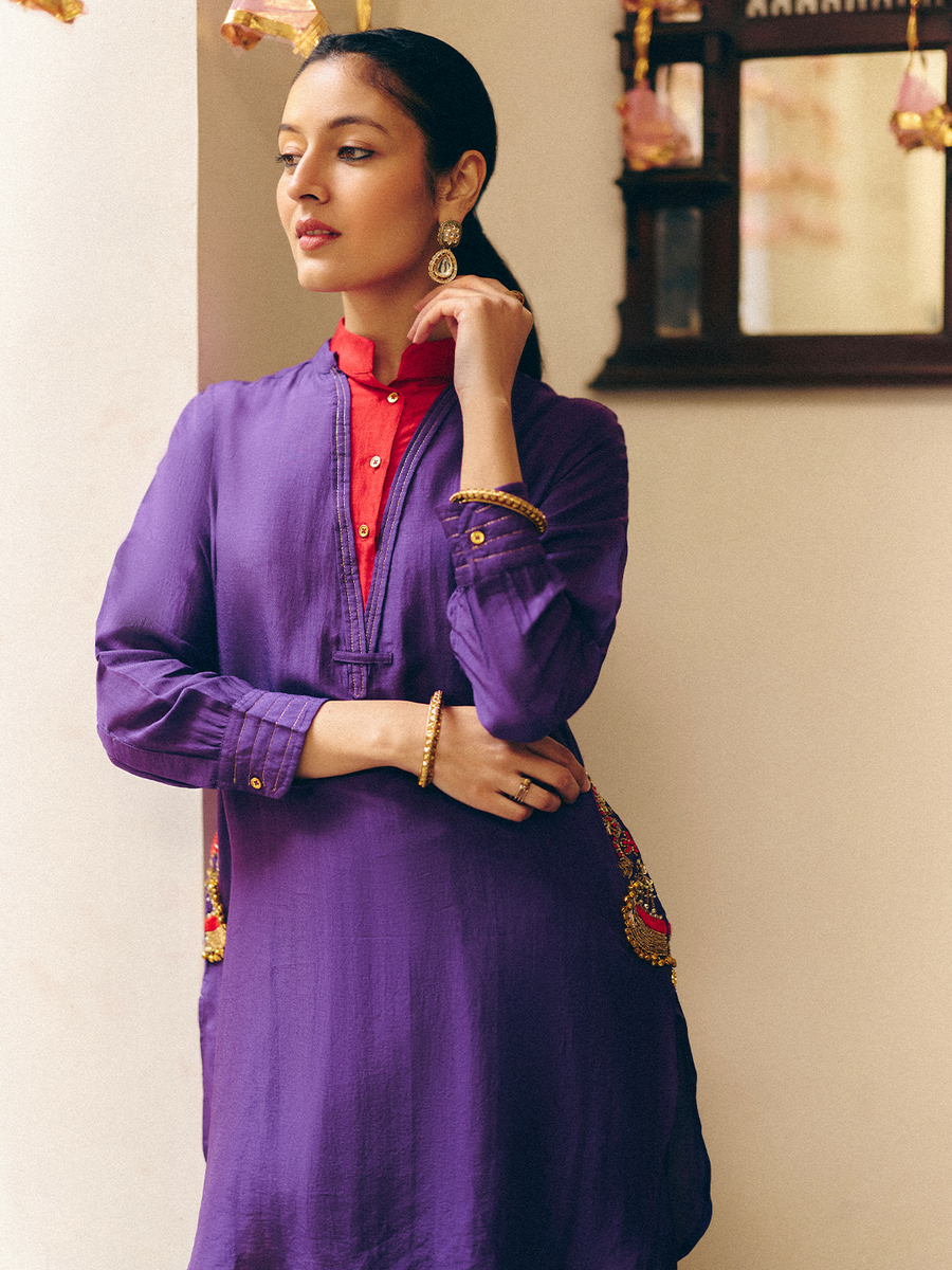PURPLE DOUBLE COLLAR SHIRT