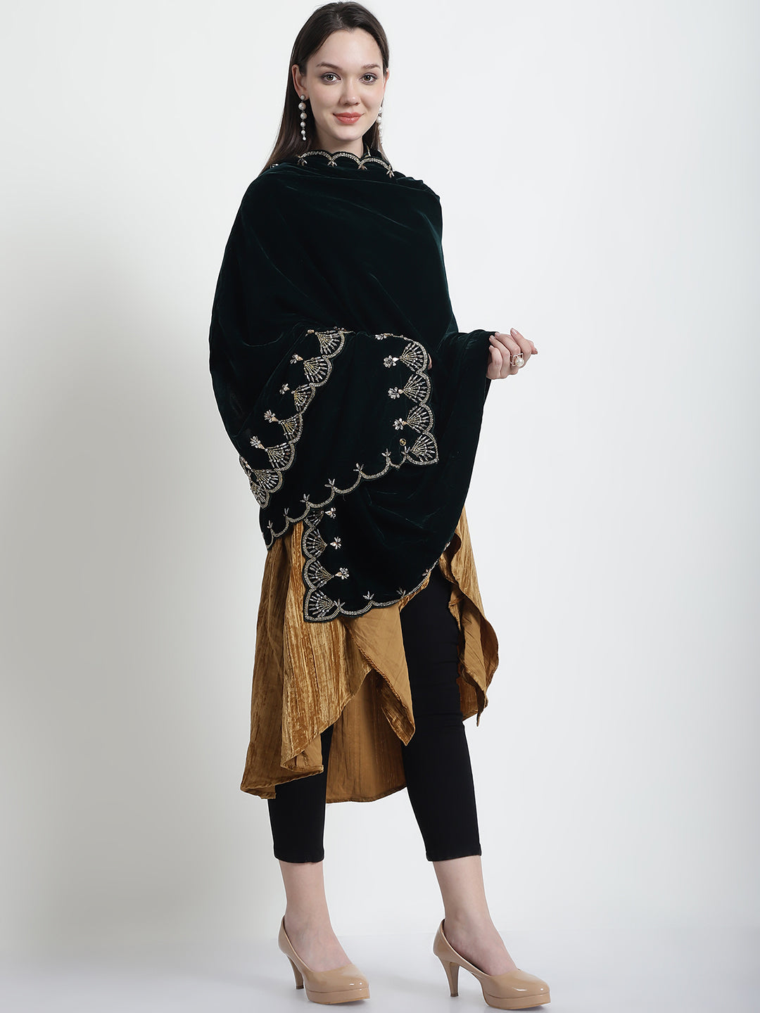 Buy Emerald Green Beaded Shawl Online