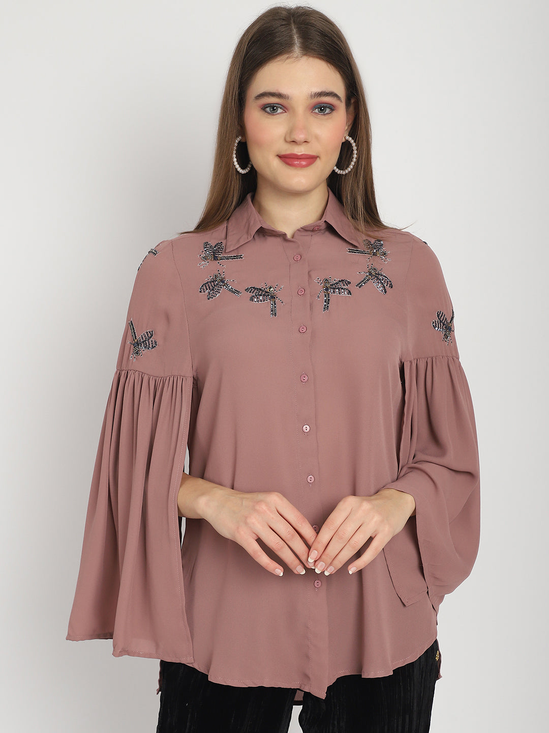 Long Sleeve Ruffle Sleeve Top Cotton Modal Bamboo Jersey