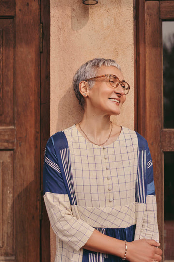 BLUE TRIM FRANK DRESS