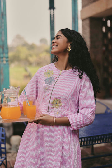 PINK TRIM GAZAL DRESS