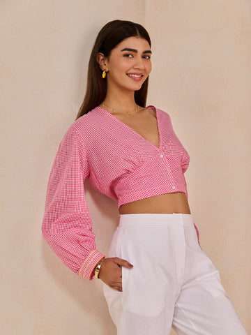 PINK GINGHAM IRIS TOP