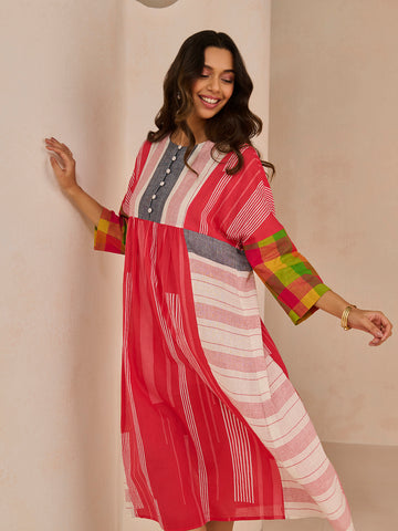 TRIM RED ROUCHA DRESS