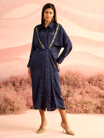 NAVY FLOX DRESS