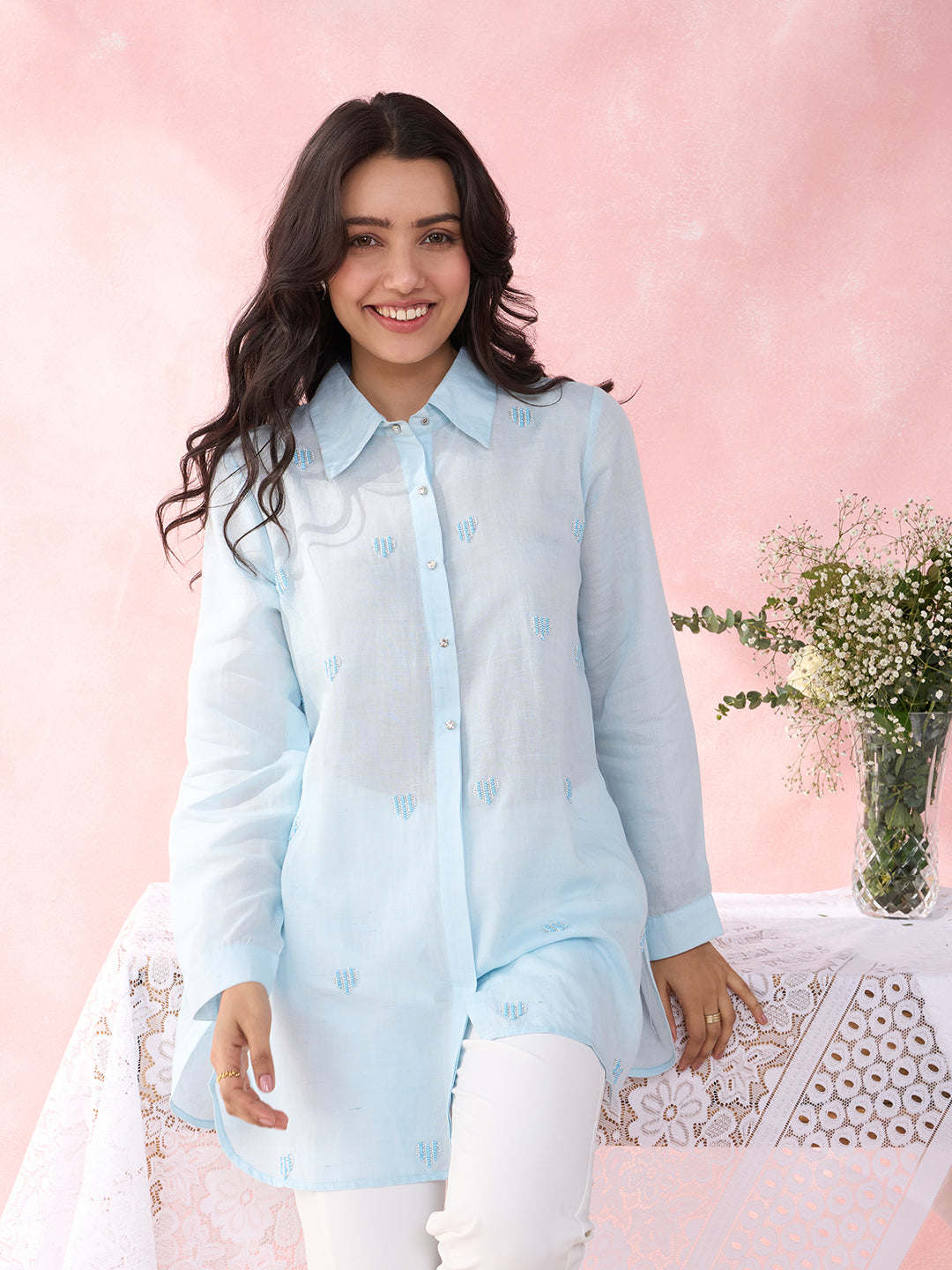 Buy Blue Heart Crystalline Shirt Online Chique