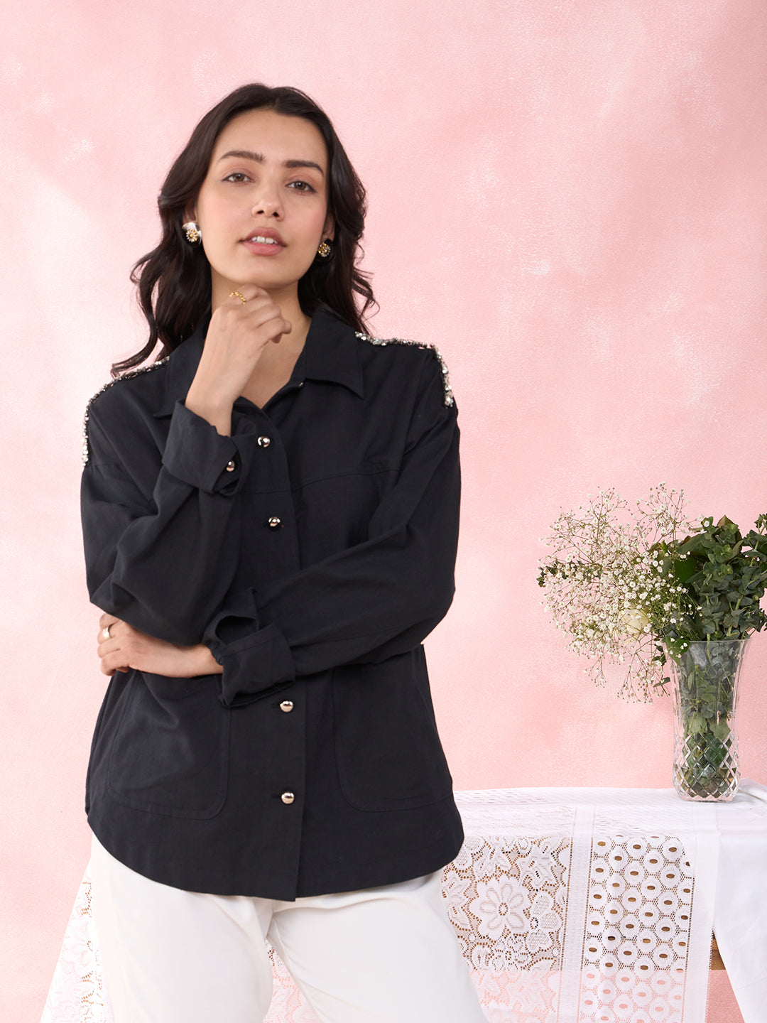 Buy Black Cable Shirt Online Chique - Main Image