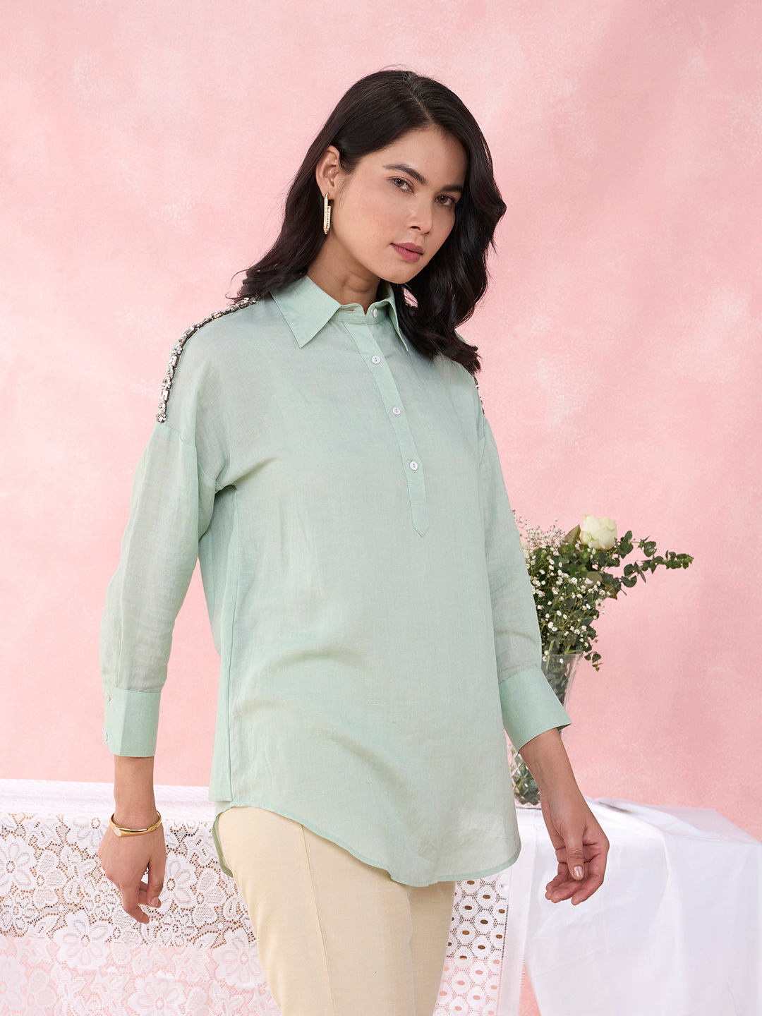 Buy Sage Green Axis Shirt Online - Chique Buy Sage Green Axis Shirt Online - Chique