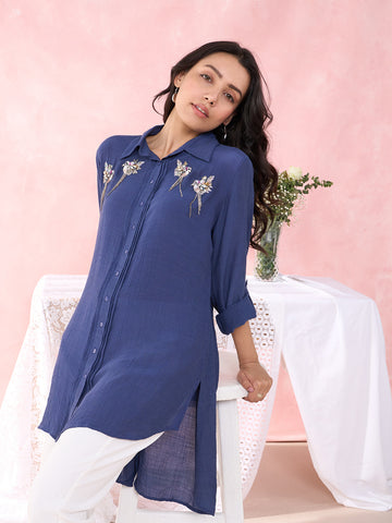 NAVY BIRDS ARRAY SHIRT