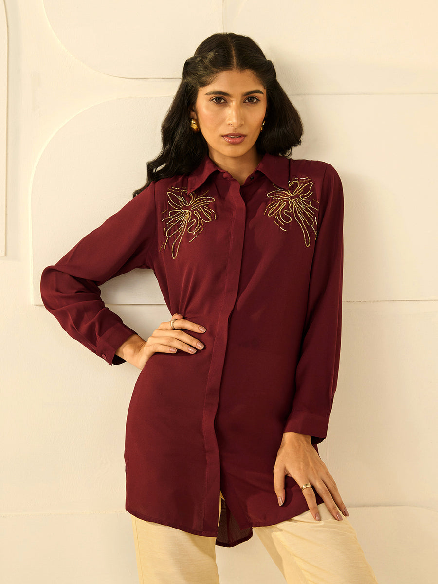 WINE STENCIL CRYSTALLINE SHIRT