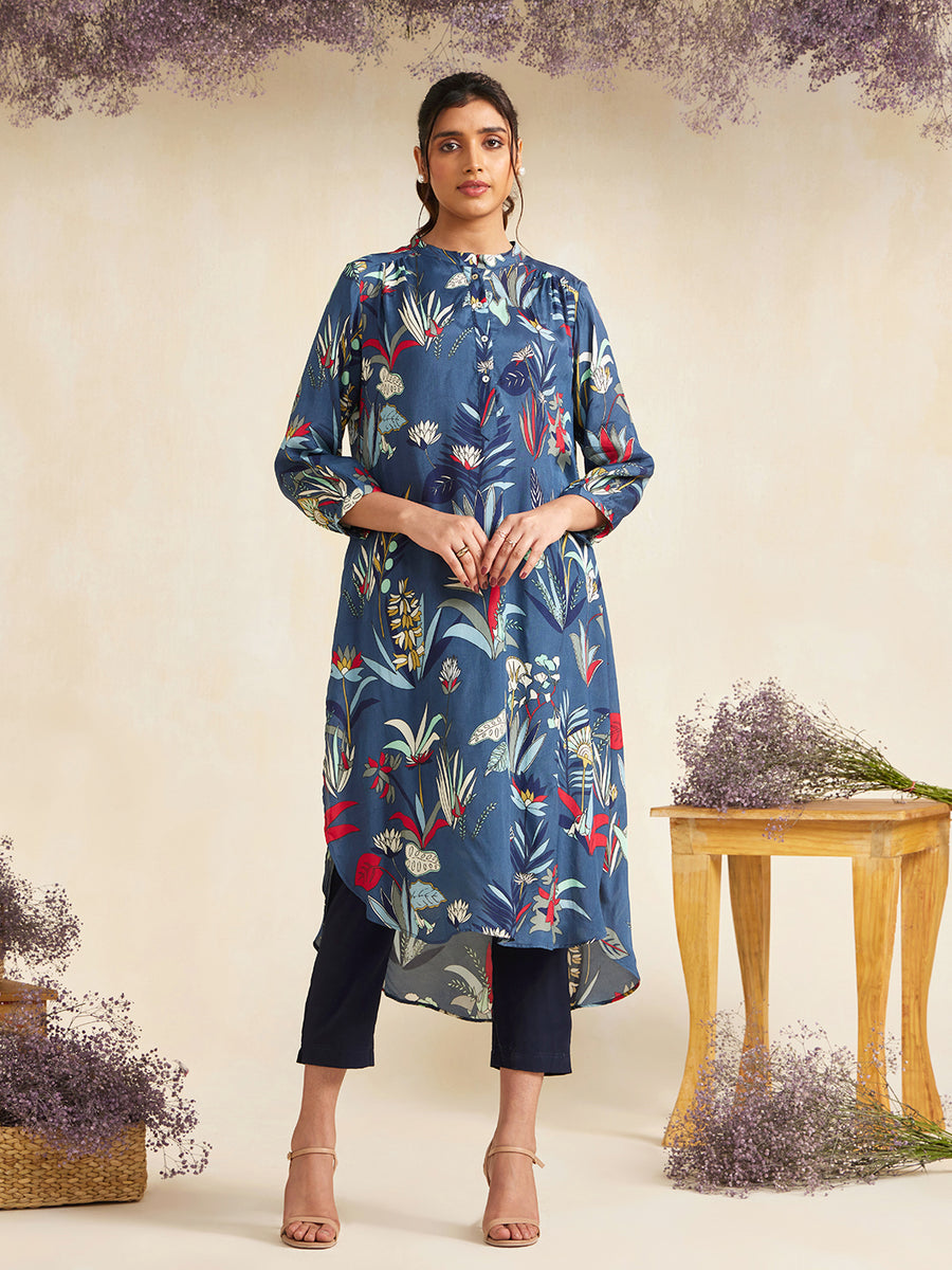 BLUE FOUNTAIN GATHERED TUNIC