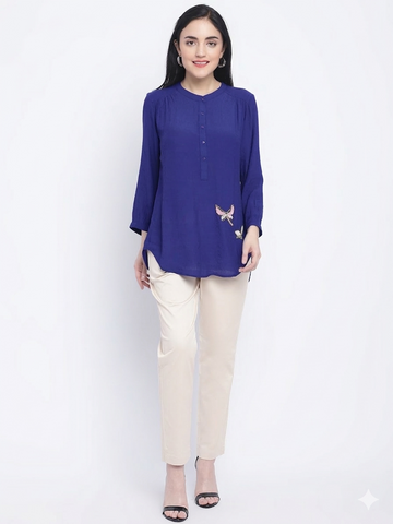 ULTRA MARINE BLUE BEADED BUTTERFLY SHIRT