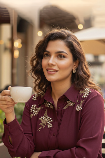 WINE BEADED GRAPE SHIRT