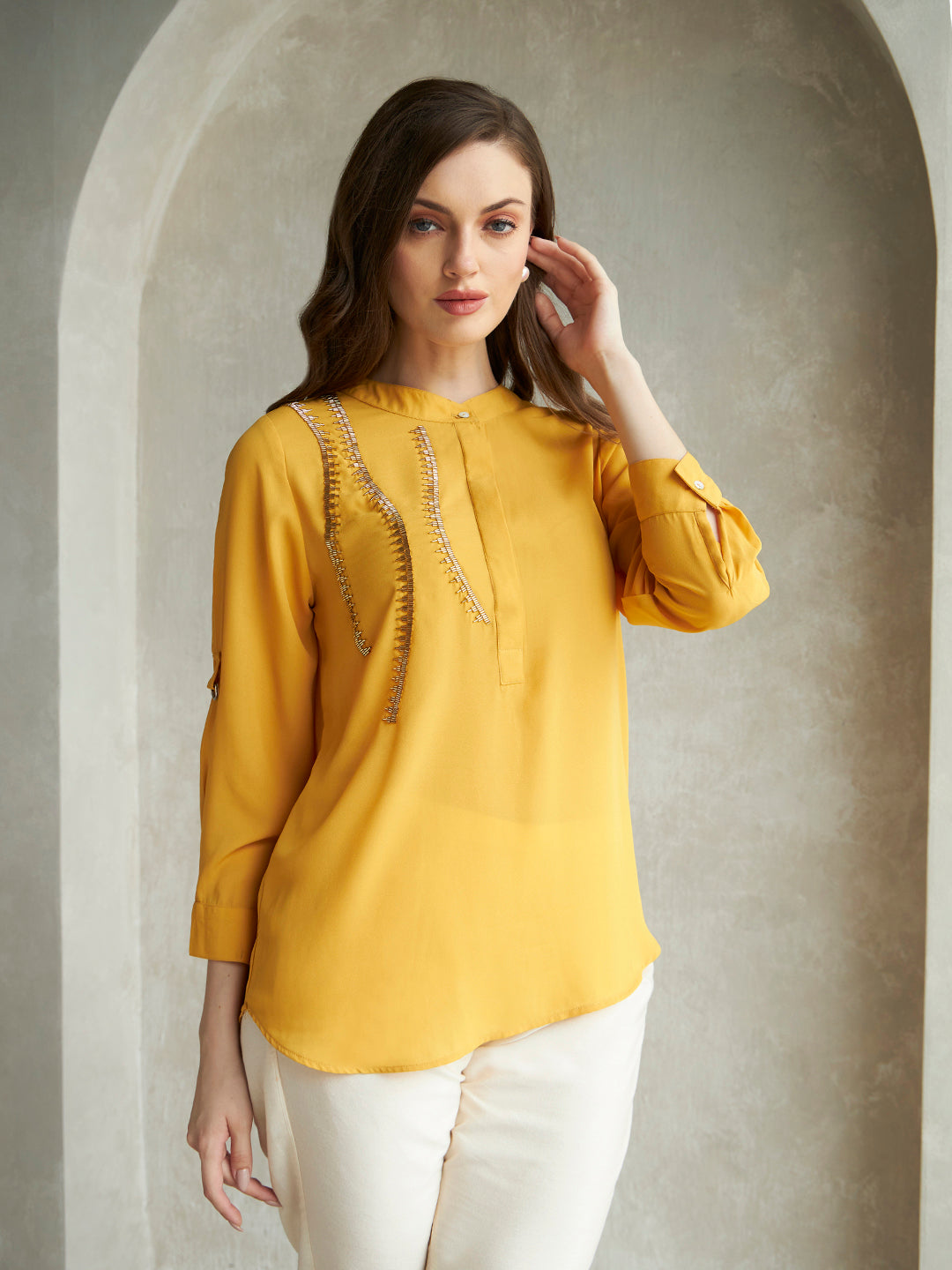 Buy D ring Mustard casual Shirt Online Chique