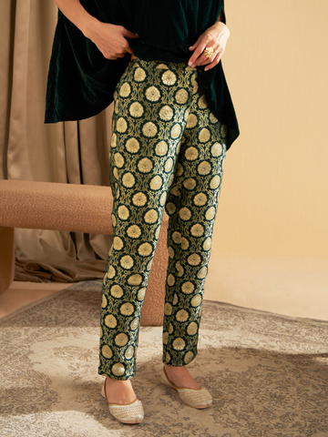 EMERALD GREEN BROCADE PANTS