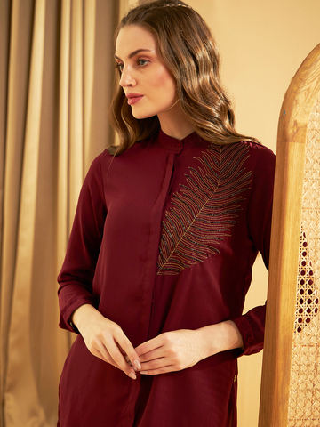 WINE FEATHER CONCEAL PLACKET SHIRT