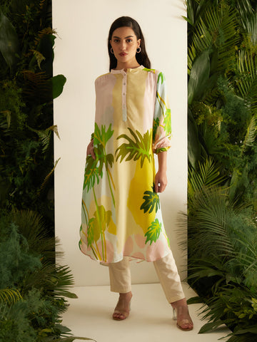 YELLOW PALMS GATHERED TUNIC