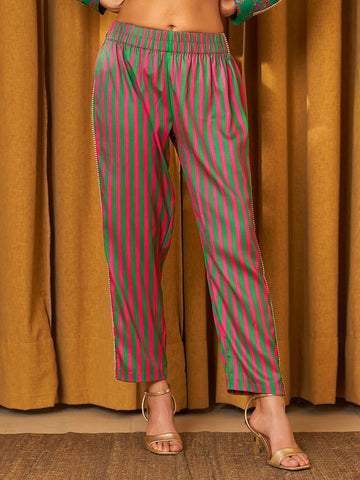 GREEN FARSAAN STRIPE LAURA PANTS