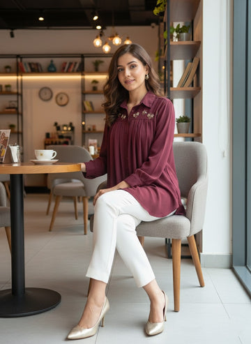 WINE BUGS YOKE PLEATED SHIRT