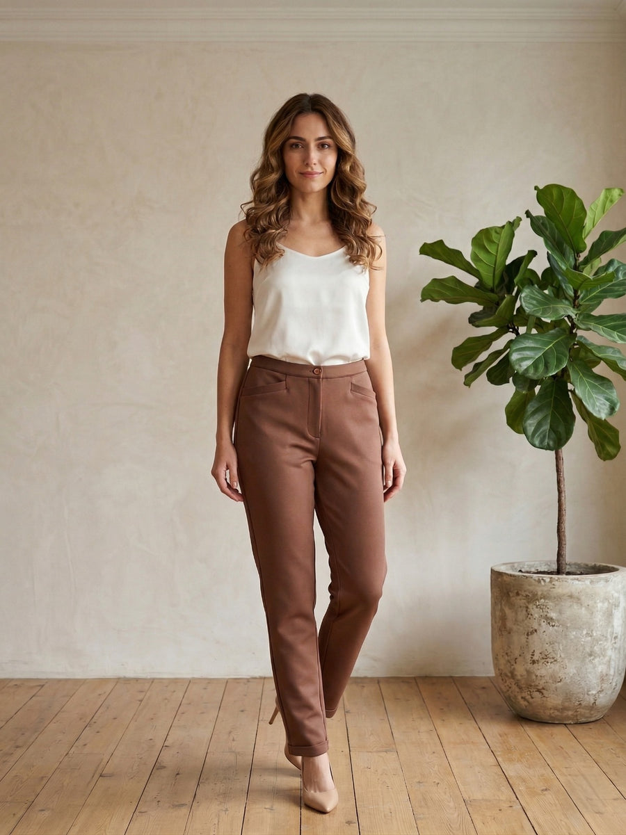 LYCRA BROWN SIDE ZIP PANT