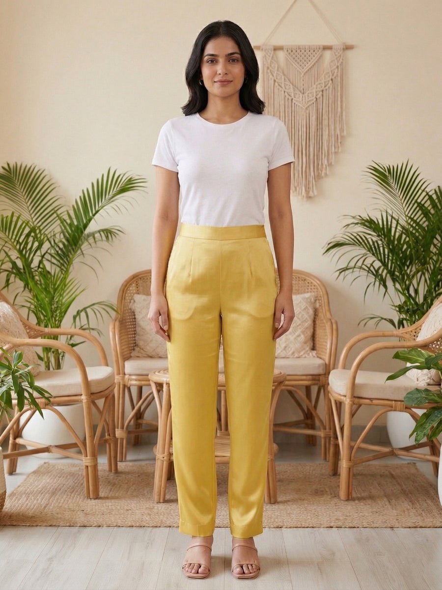 Silk Yellow Side Zip Pant