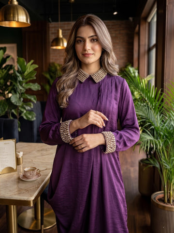 PURPLE BEADED COLLAR DRESS