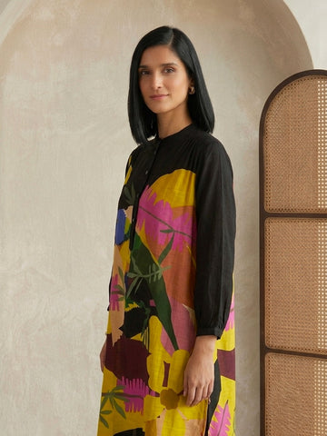 BLACK GATHER TUNIC