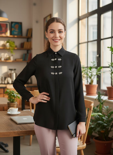 BLACK BEADED PLACKET SHIRT