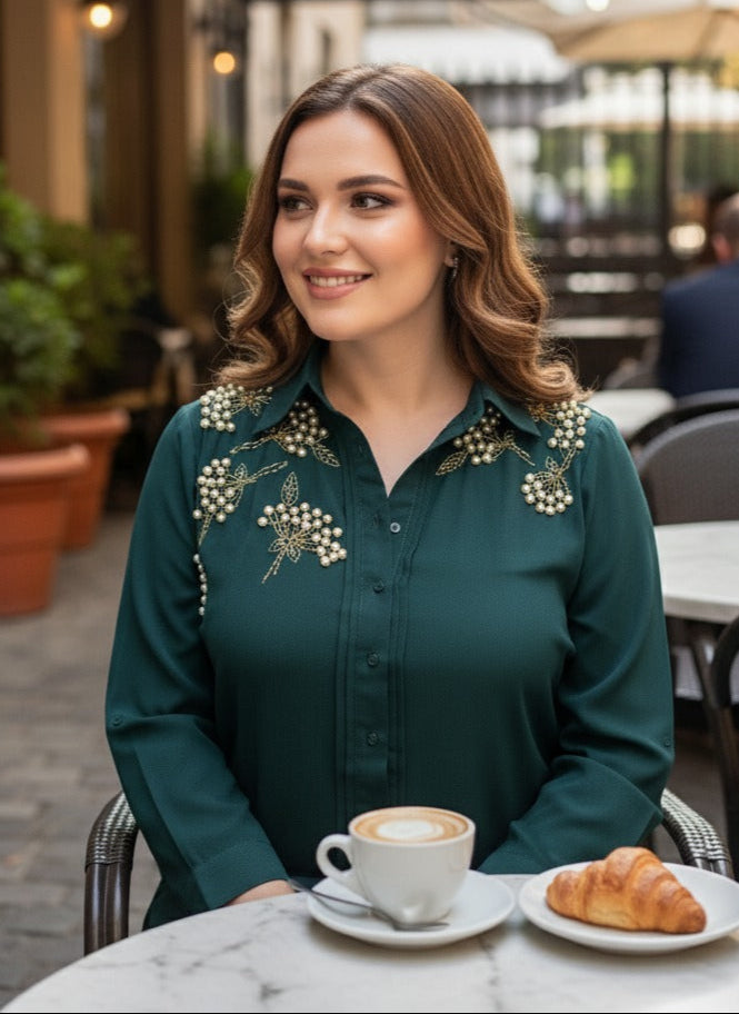 EMERALD GREEN BEADED GRAPE SHIRT